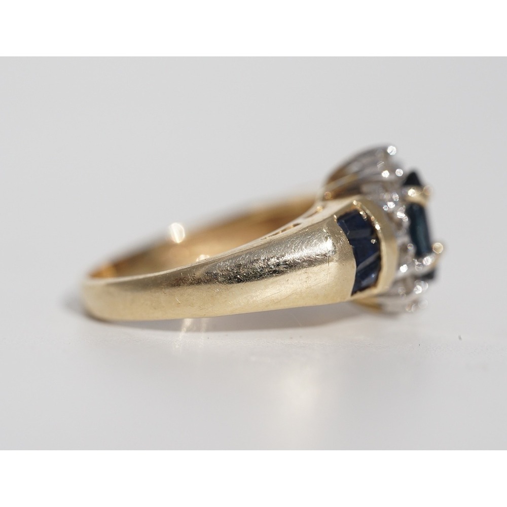 Vintage 14k Solid Yellow Gold Natural Blue‎ Sapphire & Diamond Ring Size 4 Halo - Picture 6 of 10